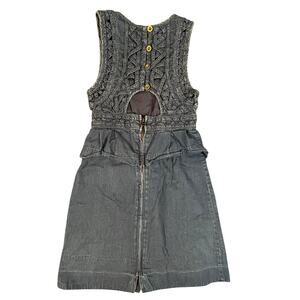 New Romantics Free People Highland Lattice Denim Dress Size 2